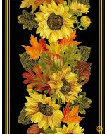 Fall Glory: Metallic Harvest Sunflower Border Stripe (11" repeat across) -- Timeless Treasures harvest-cm8541 black