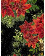 Holiday Spice: Large Metallic Poinsettia Bouquets -- Timeless Treasures Fabrics holiday-cm8512 black
