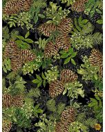 Holiday Spice: Small Metallic Pinecone Bouquets -- Timeless Treasures Fabrics holiday-cm8513 black