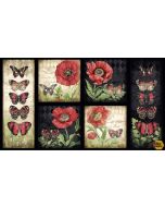Harlequin Poppies: Poppy & Butterfly Craft Panel (2/3 yard) -- Wilmington Prints 39627-913