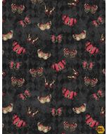 Harlequin Poppies: Butterflies Black -- Wilmington Prints 39632-993