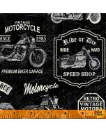 Born to Ride: Motorcycle Icons Black -- Windham Fabrics 52240-3