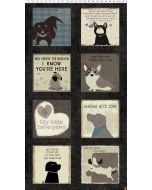 A Dog's Life: 9" Block  Panel Dark Brown (2/3 yard) -- Clothworks y3362-16 