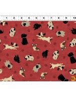 A Dog's Life: Tossed Dogs Light Red -- Clothworks y3363-4 