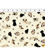 A Dog's Life: Tossed Dogs Cream -- Clothworks y3363-57 