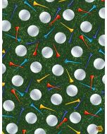 Tee Time Par for the Course: Golf Balls & Tees Green - Timeless Treasures Fabric sport-cd8030 green