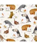 Quirky Cats: Cats and Fish Bowl - Timeless Treasures Fabrics cat-cd2061 cream