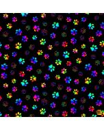Cat: Live Love Meow: Rainbow Paw Prints - Timeless Treasures Fabric cat-cd3035 black
