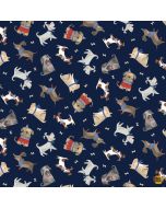 Dogs Rule Friends Fur-Ever: Tossed Dogs -- Timeless Treasures dog-cd2411 navy