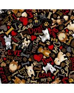 Dogs Rule Happiness Has Paws: Tossed Dogs & Words Black -- Timeless Treasures Fabric dog-cd3317 black