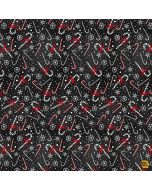 Gnome for the Holidays: Christmas Candy Cane & Snowflakes  -- Timeless Treasures gail-cd2039 black 
