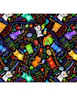 Cat: Live Love Meow: Rainbow Cats and Words - Timeless Treasures Fabric gail-cd3337 black 