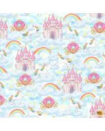 Castle in the Clouds: Castles Rainbows Unicorns - Timeless Treasures Fabrics kidz-cd3470 blue