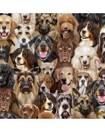 Dogs Rule Happiness Has Paws: Packed Dogs Portrait -- Timeless Treasures Fabric Michael-cd2947 natural