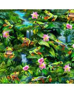 Tropical: Frogs in the Rain Forest - Timeless Treasures Fabrics michael-cd3159 green - 2 yards 6" remaining