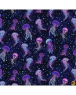 Ocean Life: Bioluminescent Jellyfish - Timeless Treasures Fabrics sea-cd2852 midnight