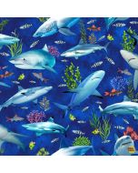 Ocean Life: Reef Sharks and Fishes - Timeless Treasures Fabrics sea-cd3132 deep