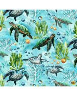 Ocean Life: Sea Turtles - Timeless Treasures Fabrics sea-cd3133 aqua