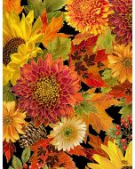 Thankful: Packed Harvest Bouquets Metallic- Timeless Treasures Fabric Harvest-cm1286 black