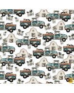A Beautiful Day: Trucks and Barns Allover Multi - Henry Glass Fabrics 1099-07