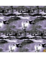 Hocus Pocus Halloween Glow -- Cemetery Scene Glow in the Dark -- Blank Quilting 1574g-95