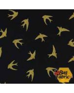Bird Lux: Swallows Black (Metallic) - Timeless Treasures bird-c9789 black