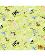 Barnyard Blues: Animal Noises Lime -- Susy Bee Fabrics 20415-815