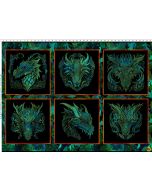 Emerald Reign Dragons: Dragon Faces Panel (7/8 yard) - In The Beginning Fabrics 21drg-1