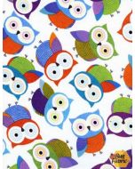 Fun: Owls White - Timeless Treasures fun-c1478 white - 2 yards 2" + FQ remaining