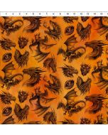Emerald Reign Dragons: Dragon Etching Orange - In The Beginning Fabrics 23drg-1