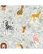 Wild Safari by JJ Design House:  Stacked Animals and Leaves - 3 Wishes Fabrics 24193-wht 