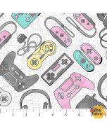 Gaming Zone: Game Controllers White -- Northcott Fabrics 24570-10