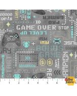 Gaming Zone: Gaming Words Gray -- Northcott Fabrics 24571-94