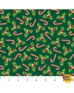 Peppermint Candy: Candy Canes and Holly Pine Multi -- Northcott Fabrics 24627-78