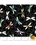 Water Lilies: Dragonfly Toss Black -- Northcott Fabrics 25060-99 black
