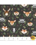 Woodland Adventures: Woodland Animals Faces Dark -- Northcott Fabrics 25266-96