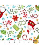 Extreme Santa: Tossed Ho Ho Santa White -- Northcott Fabrics 25440-10