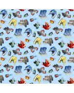 Winter Sports: Gloves Boots Helmets Blue -- Northcott Fabrics 27244-44