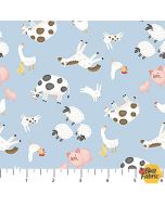 Quack Quack Moo: Tossed Farm Animals Blue - Northcott Fabrics 27819-42 blue