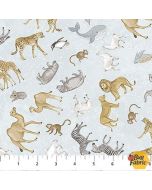 Two by Two: Small Animal Toss Pale Blue - Northcott Fabric 28713-41