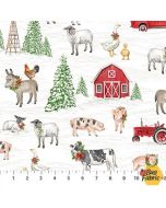 Barnyard Christmas: Scenic White Multi - Northcott Fabrics 28801-10 