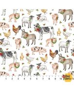 Barnyard Christmas: Farm Animals White Multi - Northcott Fabrics 28802-10