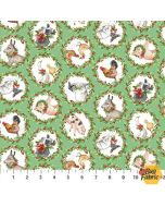 Barnyard Christmas: Animal Wreaths Green - Northcott Fabrics 28803-74 