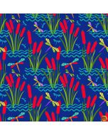 Pond Life: Cattails with Dragonflies - Blank Quilting 2967-77 Dk Blue