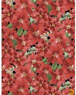 Cardinal Celebration: Packed Poinsettias Black - Wilmington Prints 37754-937