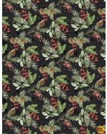 Cardinal Celebration: Greenery Toss Black - Wilmington Prints 37758-973