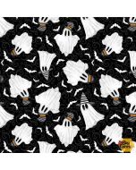 Olde Salem's Black Hat Society: Ghosts Glow Black -- Henry Glass Fabrics 317g-99 black