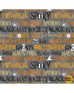 Olde Salem's Black Hat Society: Words Glow -- Henry Glass Fabrics 318g-90 multi