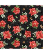 Cardinal Celebration: Poinsettias Black - Wilmington Prints 37756-937