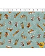 The Secret Life of Squirrels: Squirrels Teal -- Clothworks y4222-104 